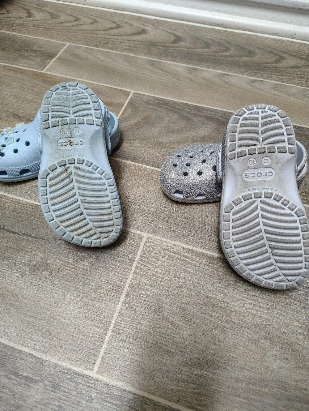 CROCS Kids Light Blue Clogs & Silver Glitter Clogs
